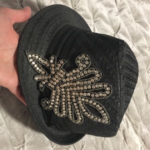 NWOT Olive Pique Rhinestone fedora hat